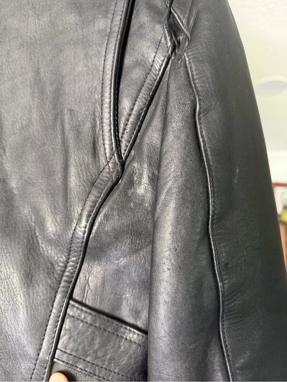 PLG Black Genuine Leather Cropped Moto Jacket with Belt - Picture 8 of 10